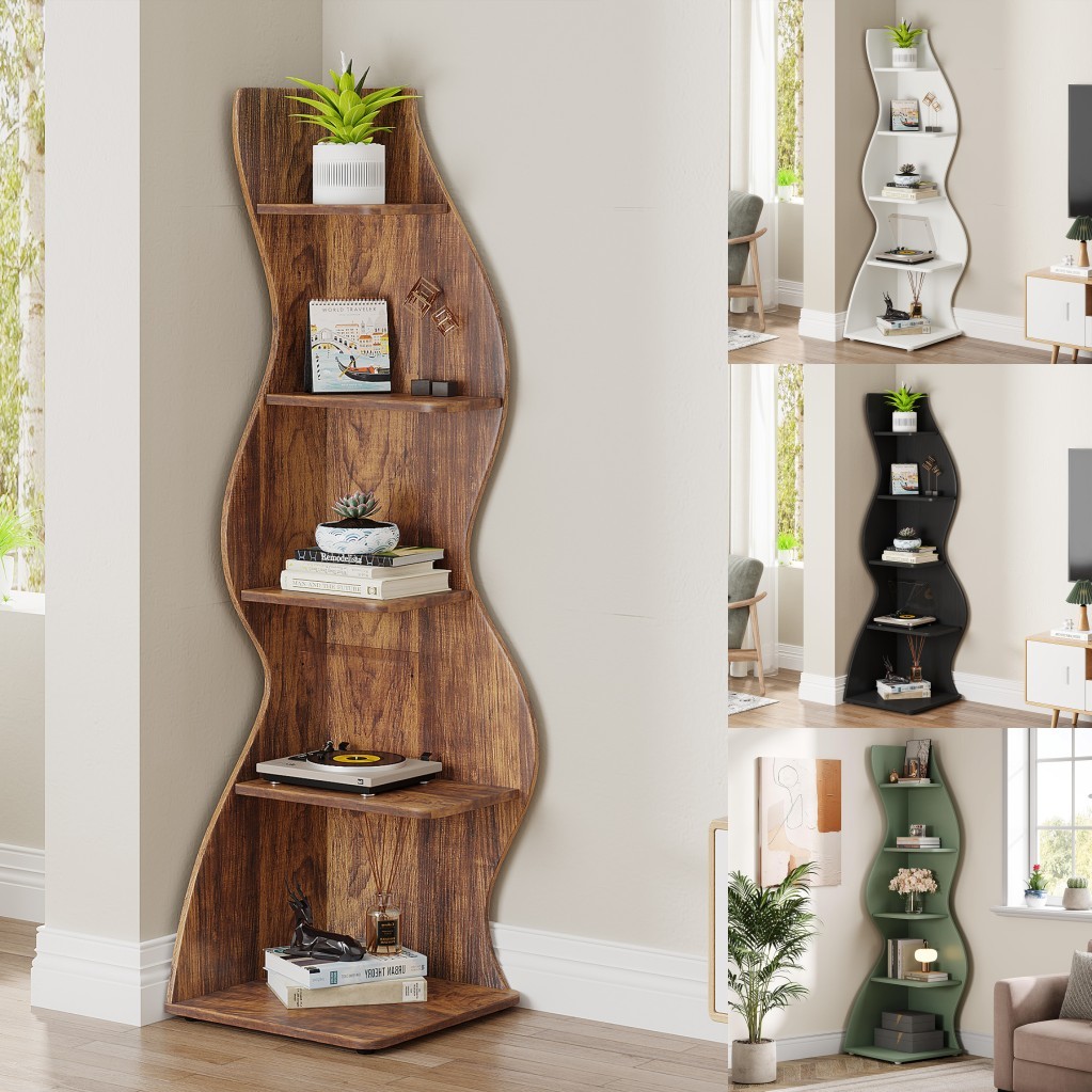 Tribesings 70" Tall Corner Shelf, 5-Tier Stylish Bookshelf Bookcase Storage Rack