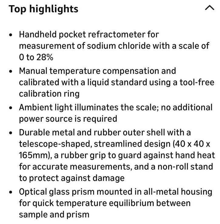 Vee Gee Scientific SX-2 Handheld Refractometer, with Sodium Chloride Scale