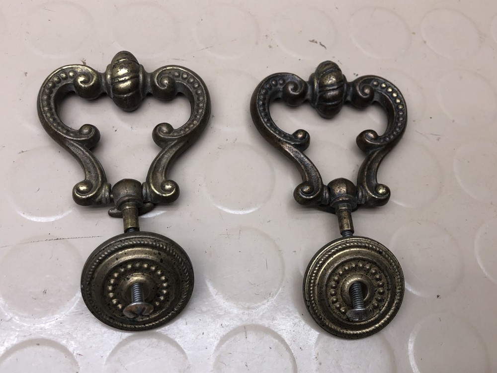 2 Antique-Bronze Large Heavy Drop Furniture Hardware Pulls Knobs w/Backplate