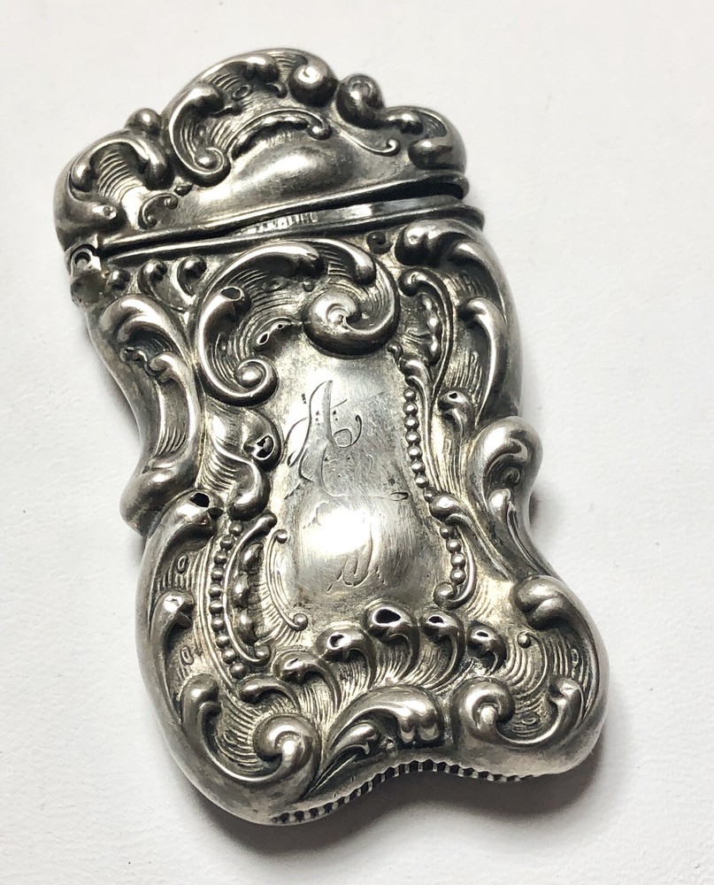 Match Safe Sterling Silver Victorian Antique Repousse Monogrammed