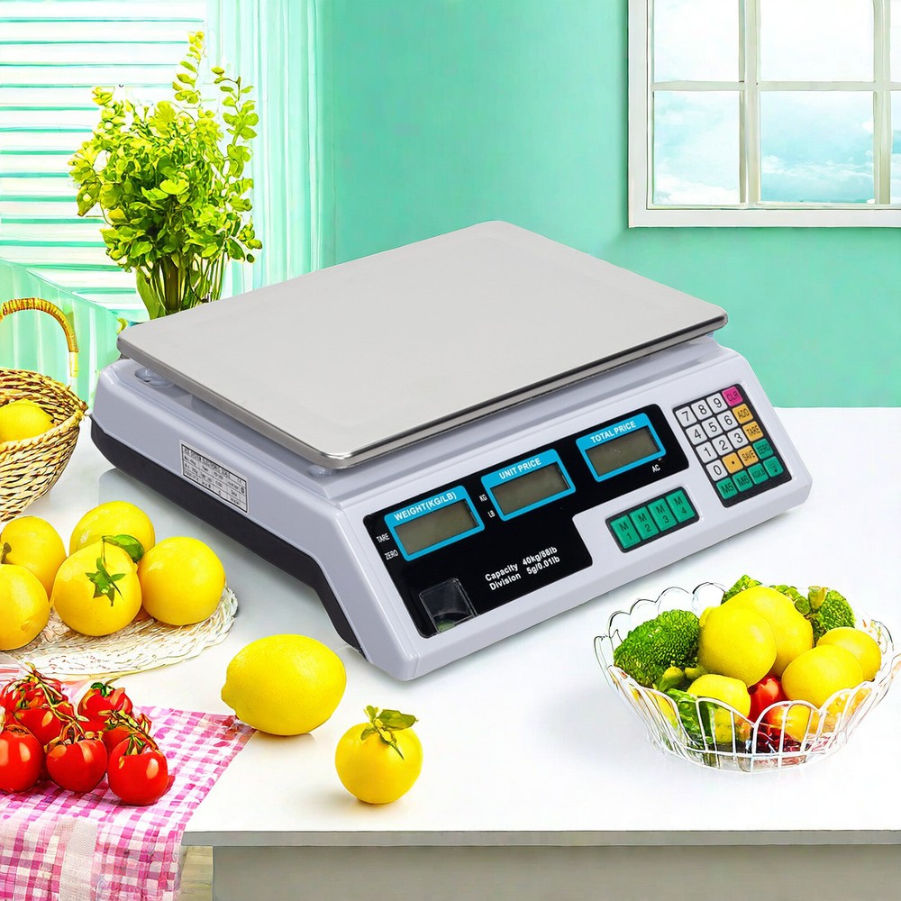 Digital Tabletop Scale - 40kg/88lbs Capacity, Commercial Postal, Switch & White