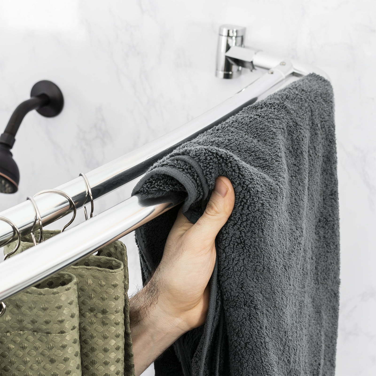 Double Curved Shower Rod Adjustable from 44 in. to 70 in. - Chrome Finish