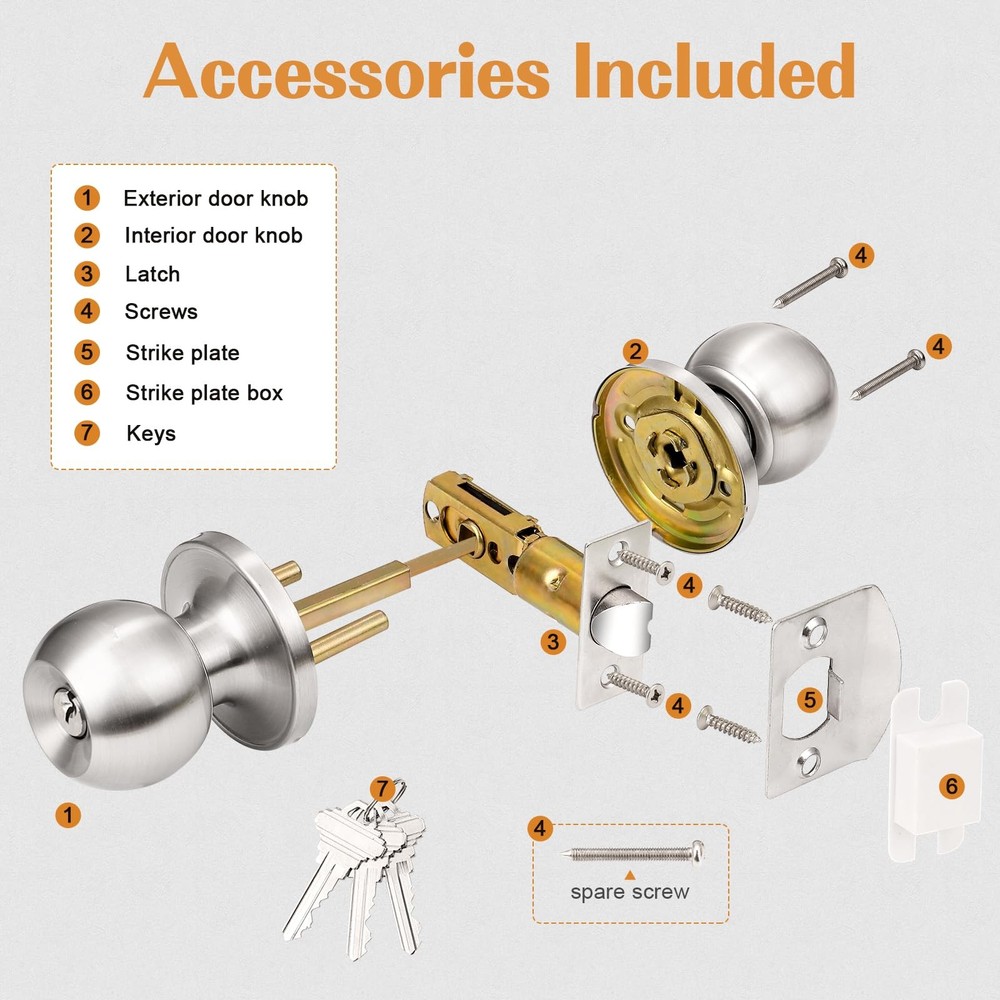 Probrico Brushed Nickel Entry Door Knobs Combo Pack, 6 6