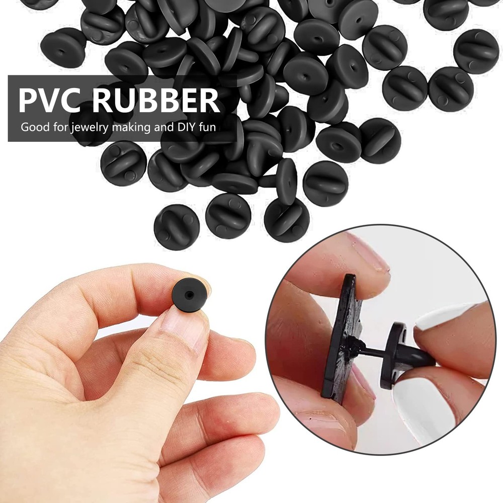 150Pcs Black Rubber Pin Backs Locking, Locking Pin Backs with Storage Case, P...