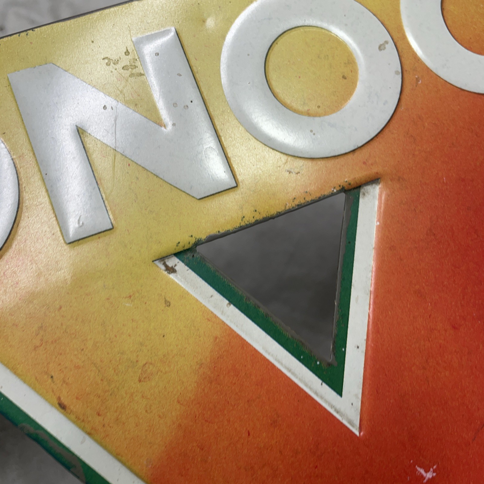 VINTAGE CONOCO Sign 12" Gasoline METAL Service Station Oil Red Yellow Faded