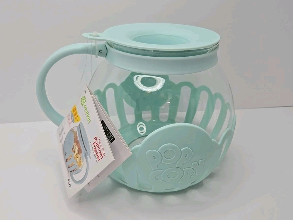 Ecolution Micro-Pop 3 Quart Microwave Popcorn Popper Aqua Mint Light Blue New