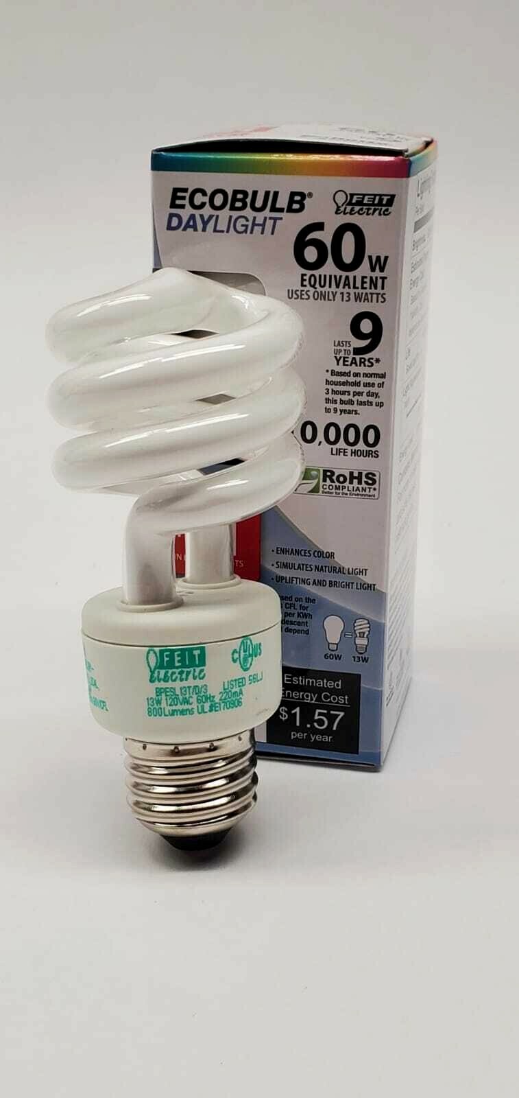 Feit Electric ESL13T/D 13 Watt Daylight Mini Twist Light Bulbs Lot of 4pcs
