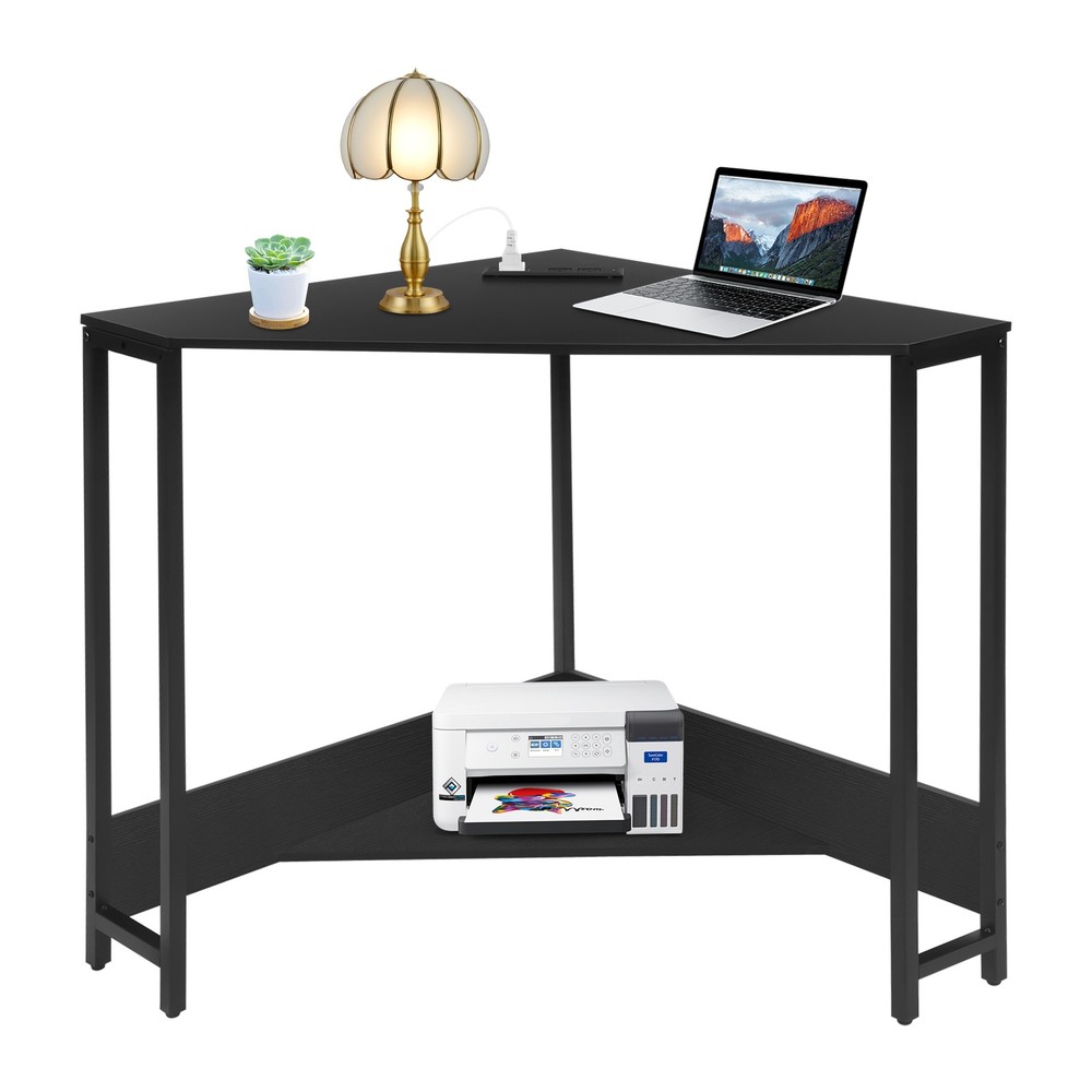 Triangular Corner Desk, Small Desk with Outlets, Free Standing Corner Table