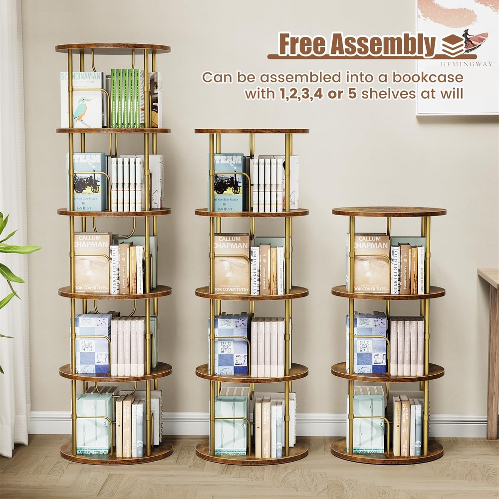 5 Tier Rotating Bookshelf, 360 ° Display Stackable Spinning Bookshelf Tower, ...