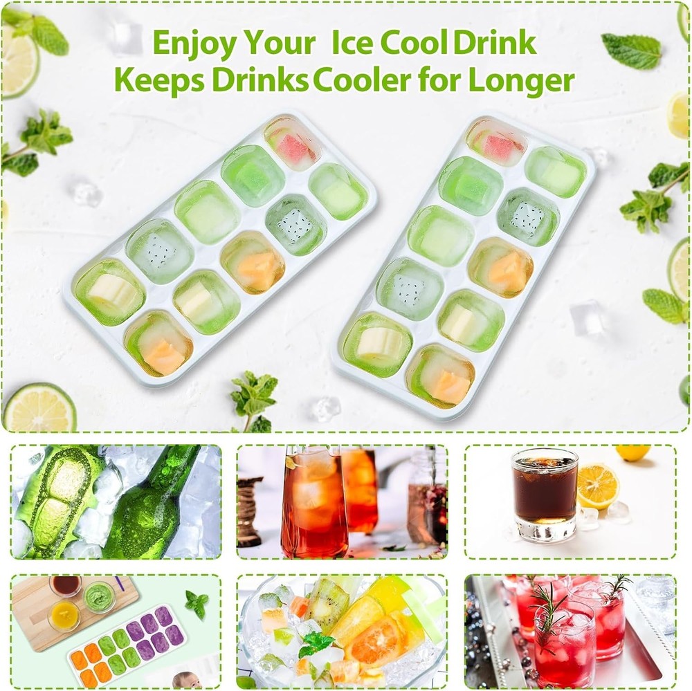 4-Pack Stackable Silicone Ice Cube Trays with Lids - BPA Free & Dishwasher Safe