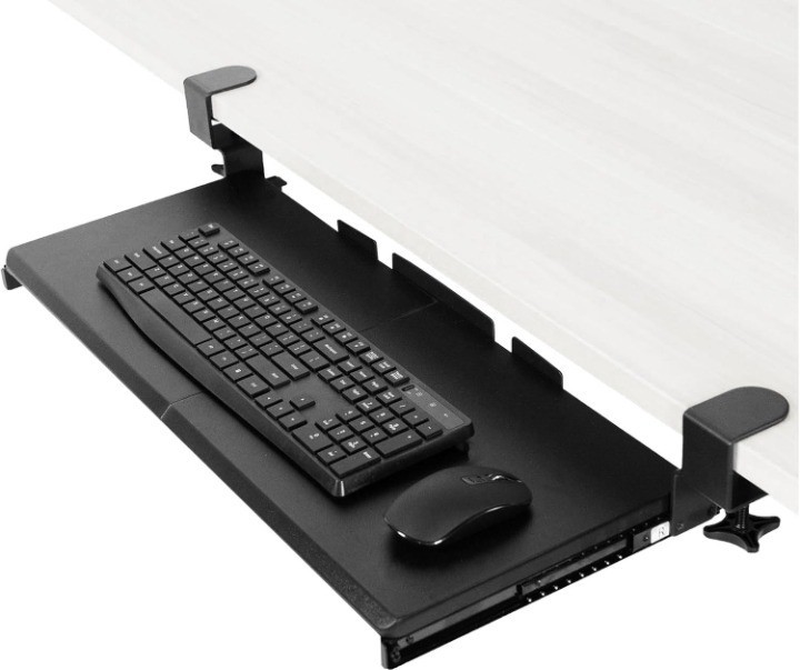 Large Under Desk Keyboard Tray Pull-Out Platform C -Clamp Mount for Office Desk