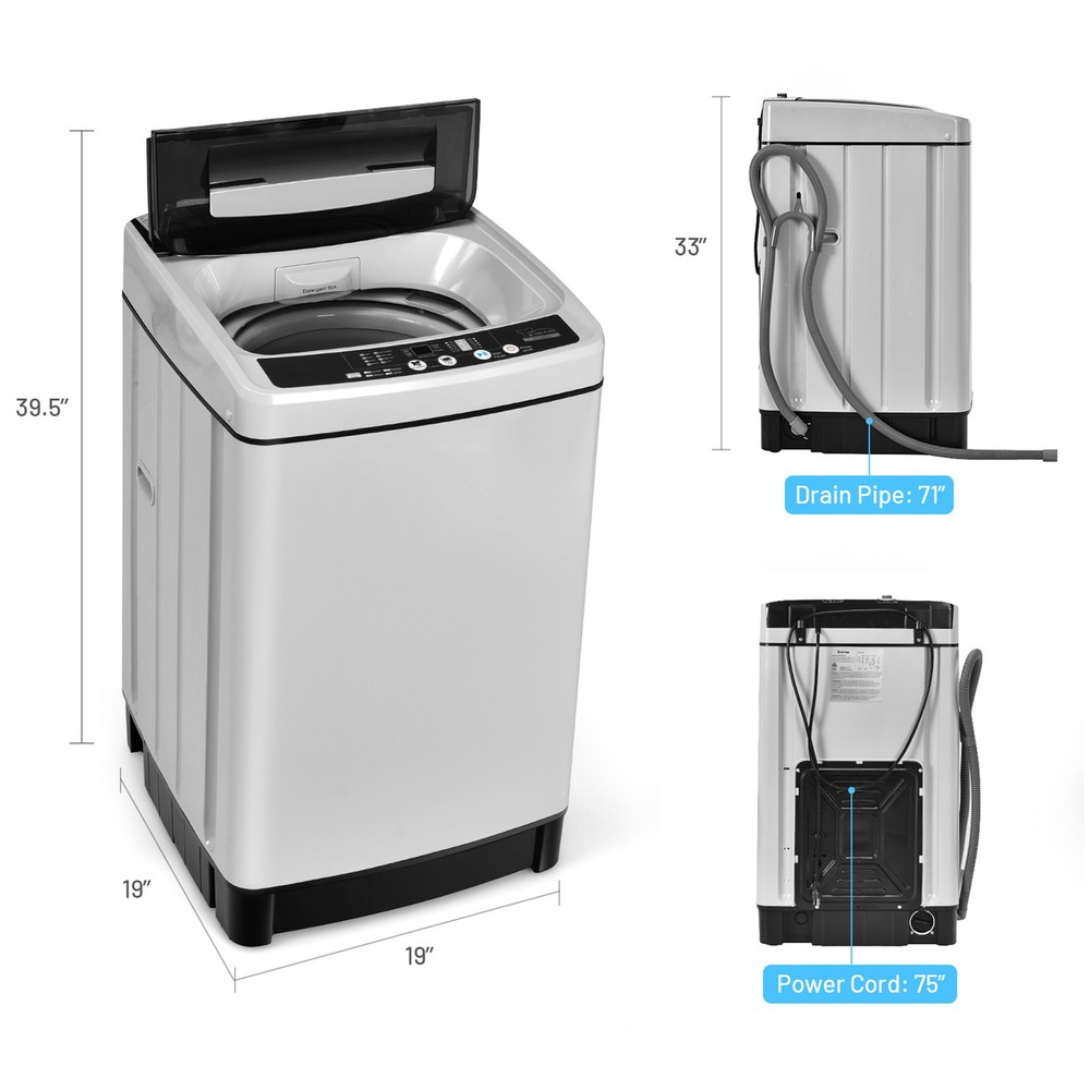 Compact Full-automatic Washing Machine Laundry Washer w/ 11 lbs Capacity Grey