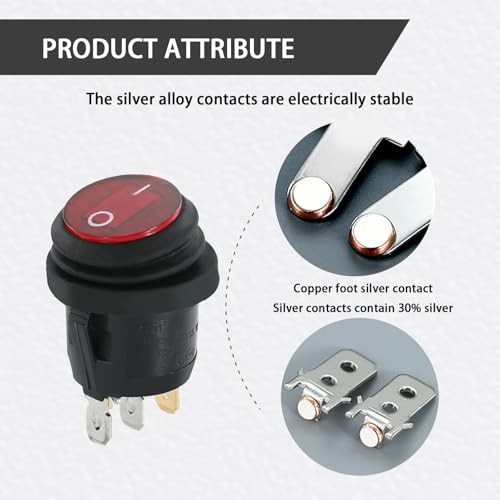 1 Set Rocker Switch, 3 Pin ON Off Waterproof Round Control Switch with LED