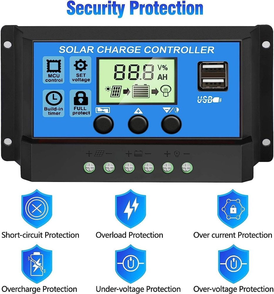 Upgraded 30A Solar Charge Controller for 12V/24V Systems with LCD Display, US...