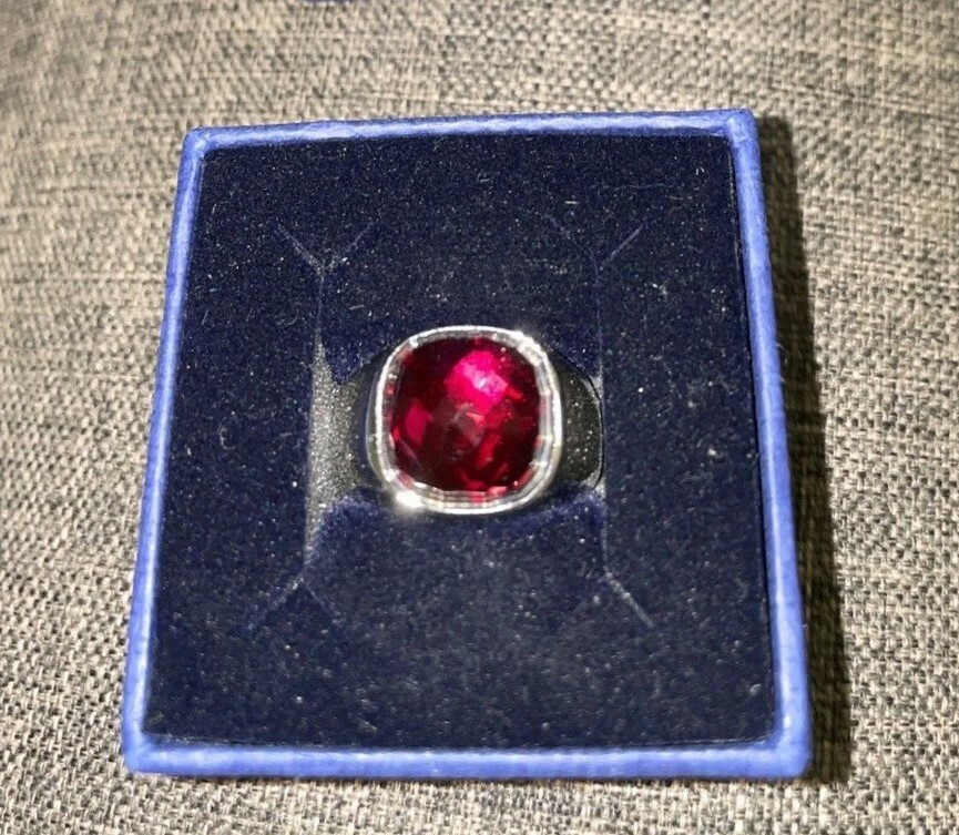 Swarovski Ruby Red Crystal DOT RING Rhodium Plated (Medium /58/7)