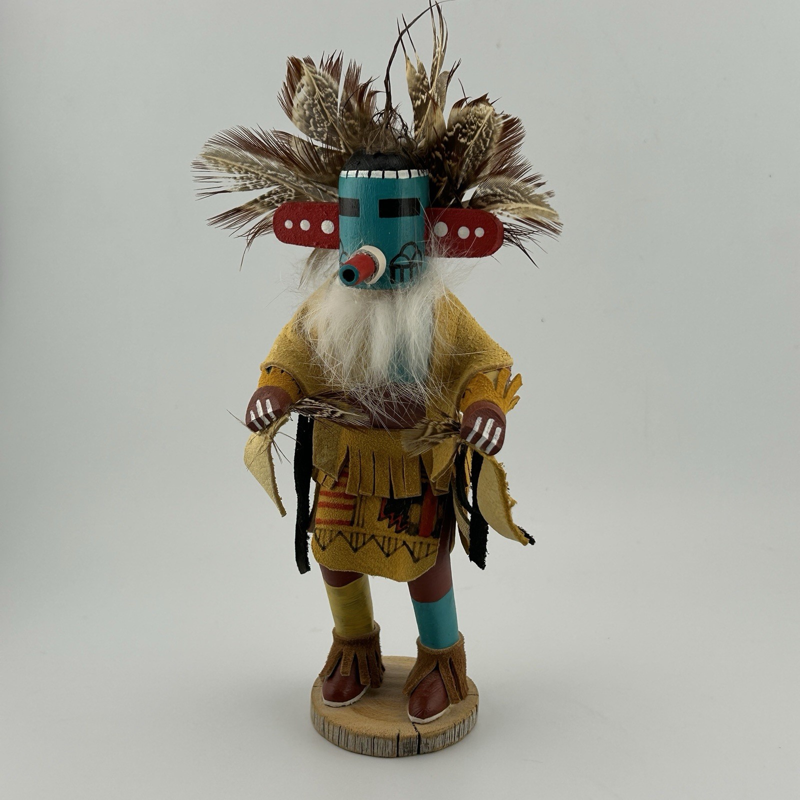 Navajo Morning Singer Kachina Doll Carved Suede Signed Deo Talavai 1980s Vintage