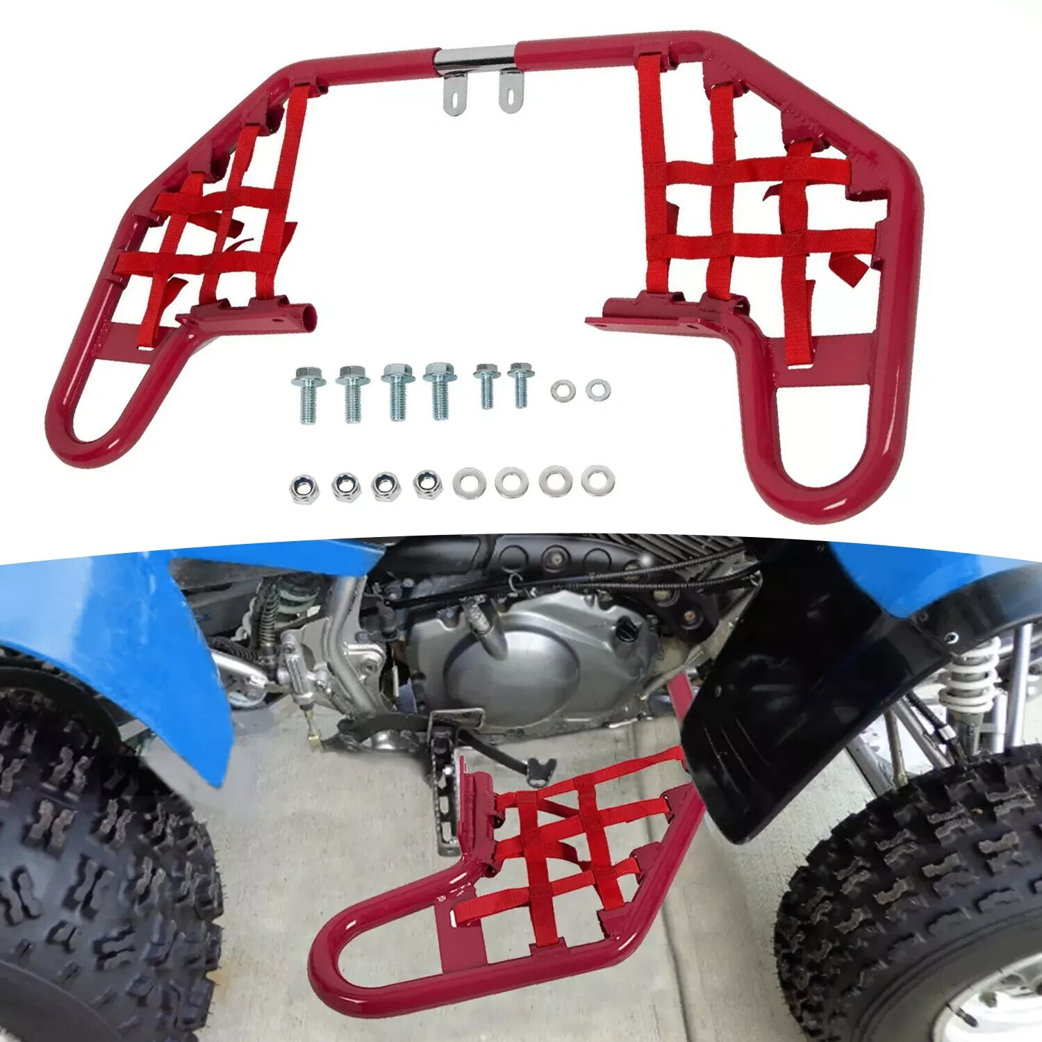 For Yamaha Warrior 350	YFM350X 1987-2004 Aluminum Nerf Bars Red bar Red nets