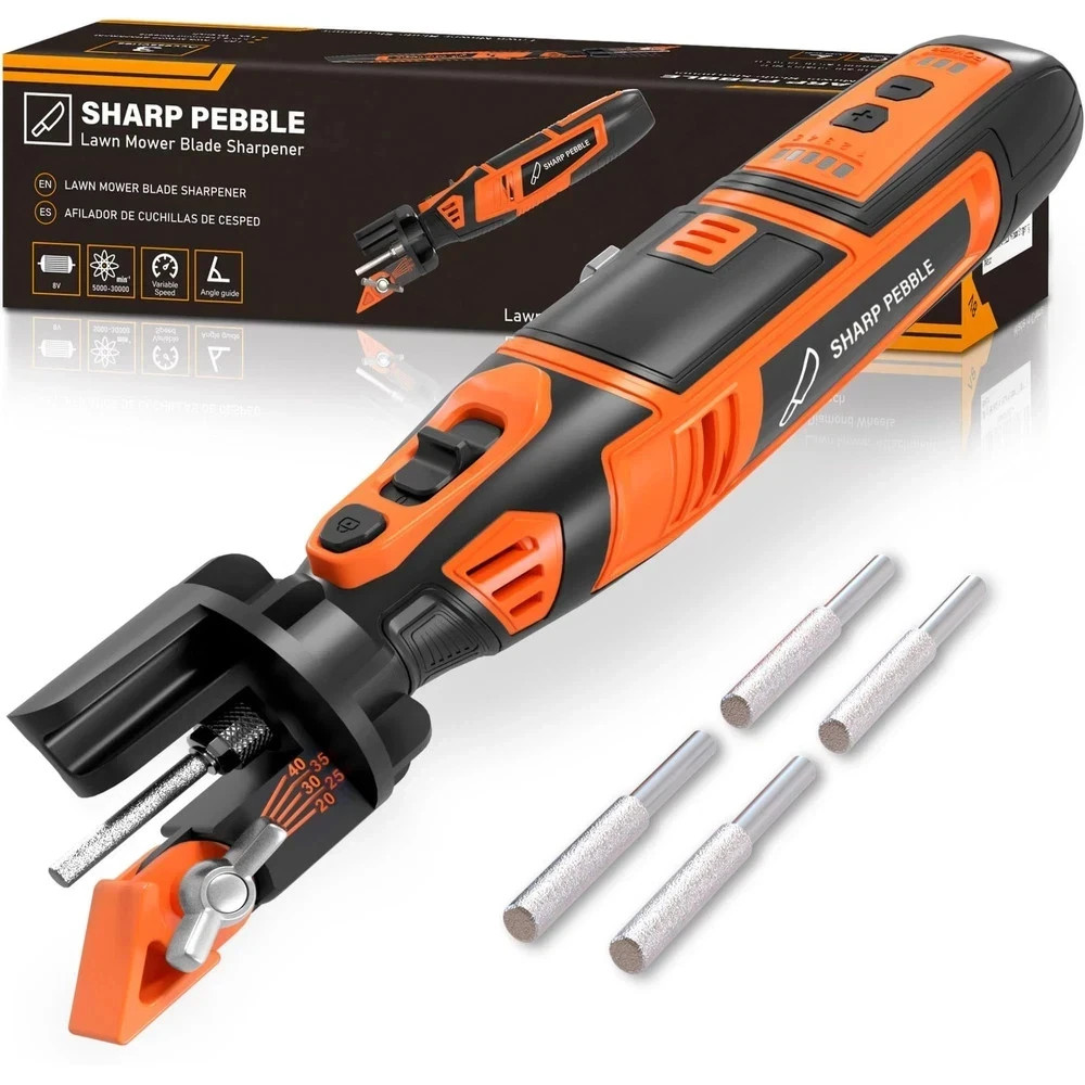 Sharp Pebble Cordless Lawn Mower Blade Sharpener – Adjustable 20° 40° Angle G...