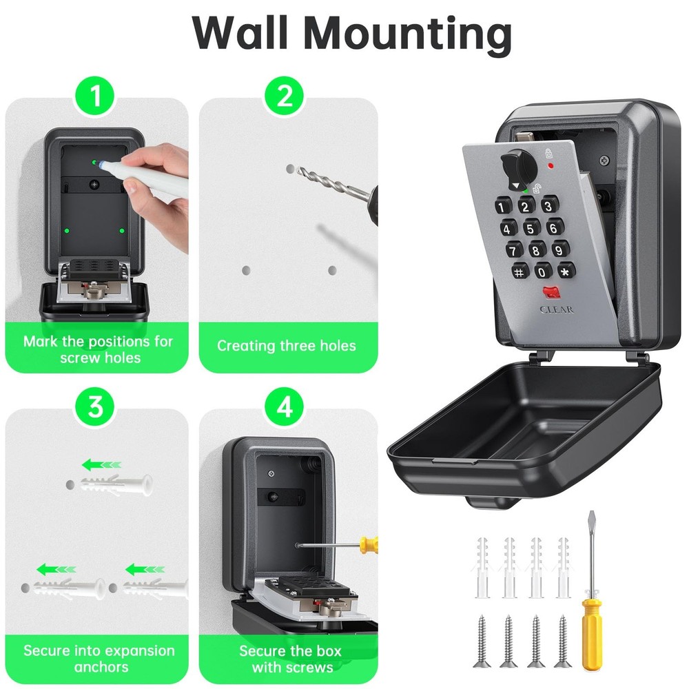 Key Lock Box,12 Digit Combination LockBox for Keys,Resttable Code,Large Capac...