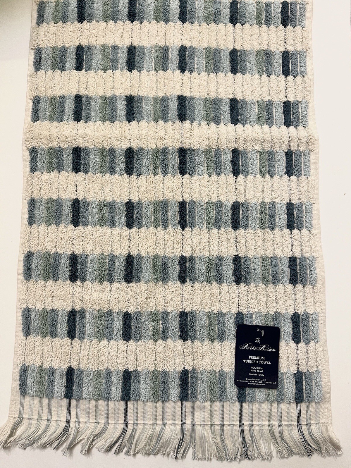 Brooks Brothers 2 Bath 2 Hand Premium Turkish Towel Set Tiles Ocean Blues Ecru