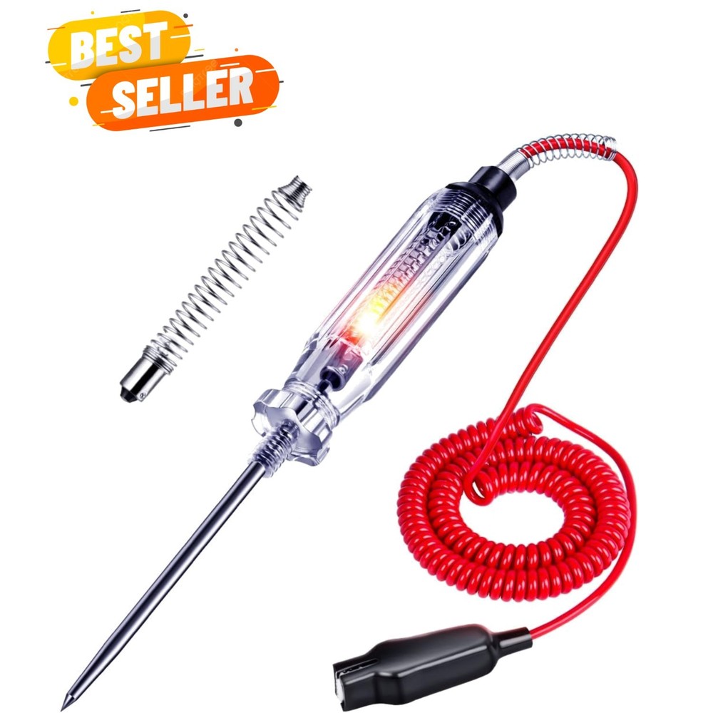 Heavy Duty 6-24V Circuit Tester with Replacement Bulb & Sharp Probe for Vehicles