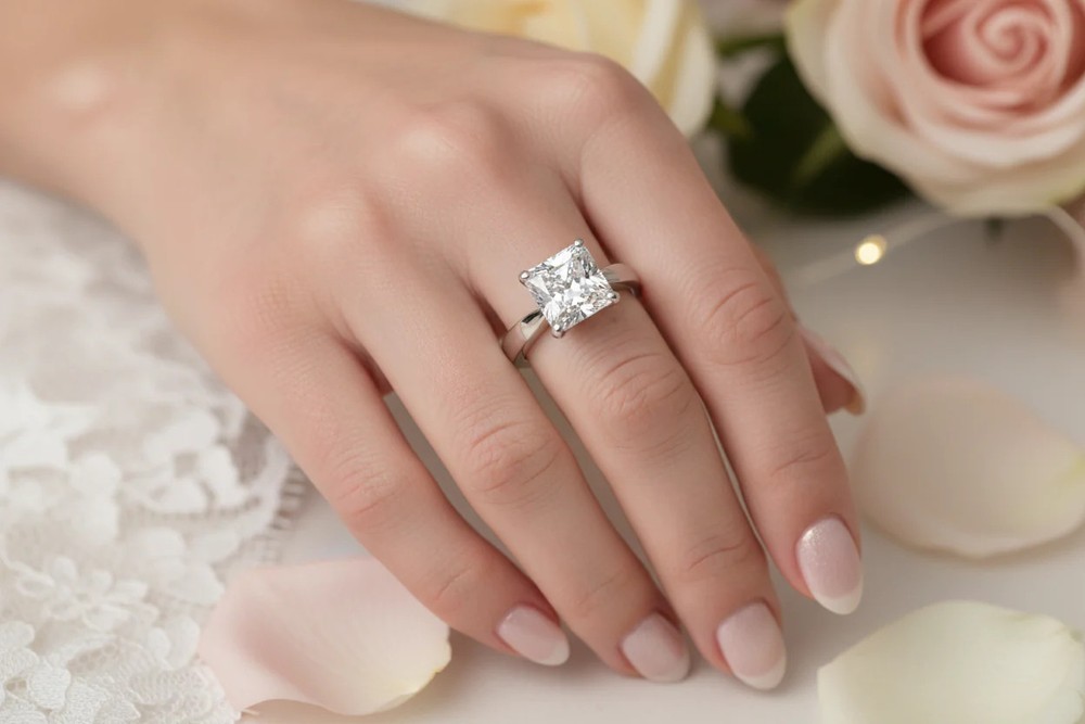 Sterling Silver Princess Cut Engagement Wedding Ring