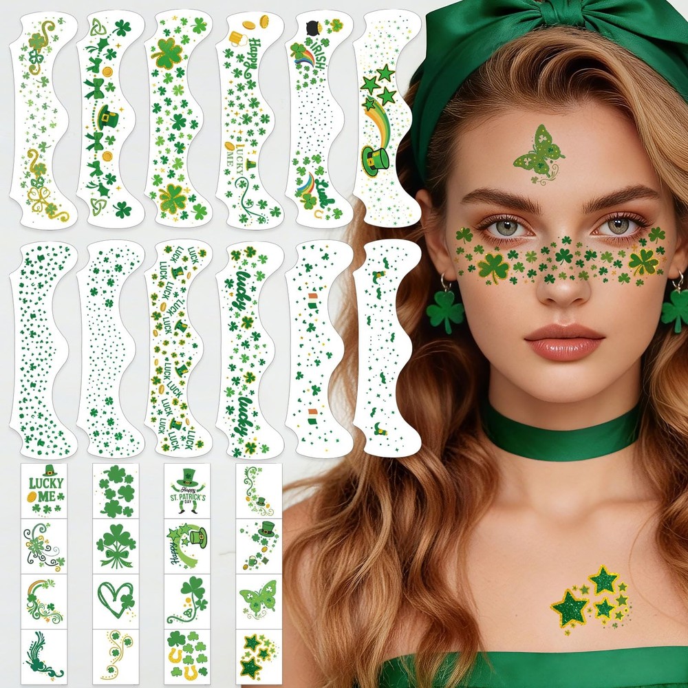 28PCS St. Patrick's Day Glitter Face Temporary