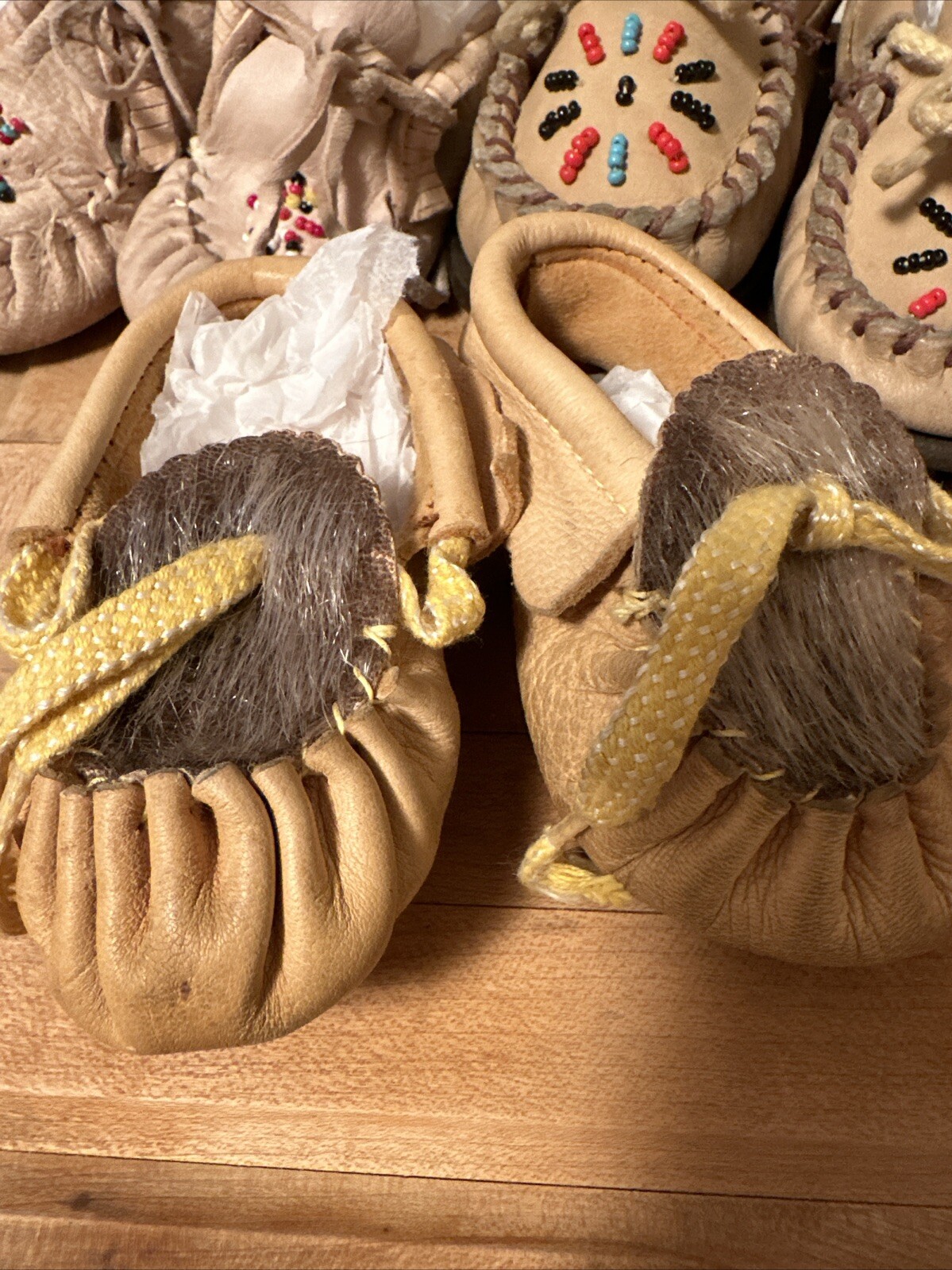 3 Pair Vintage Native Indian moccasins leather beads toddler Western Decor