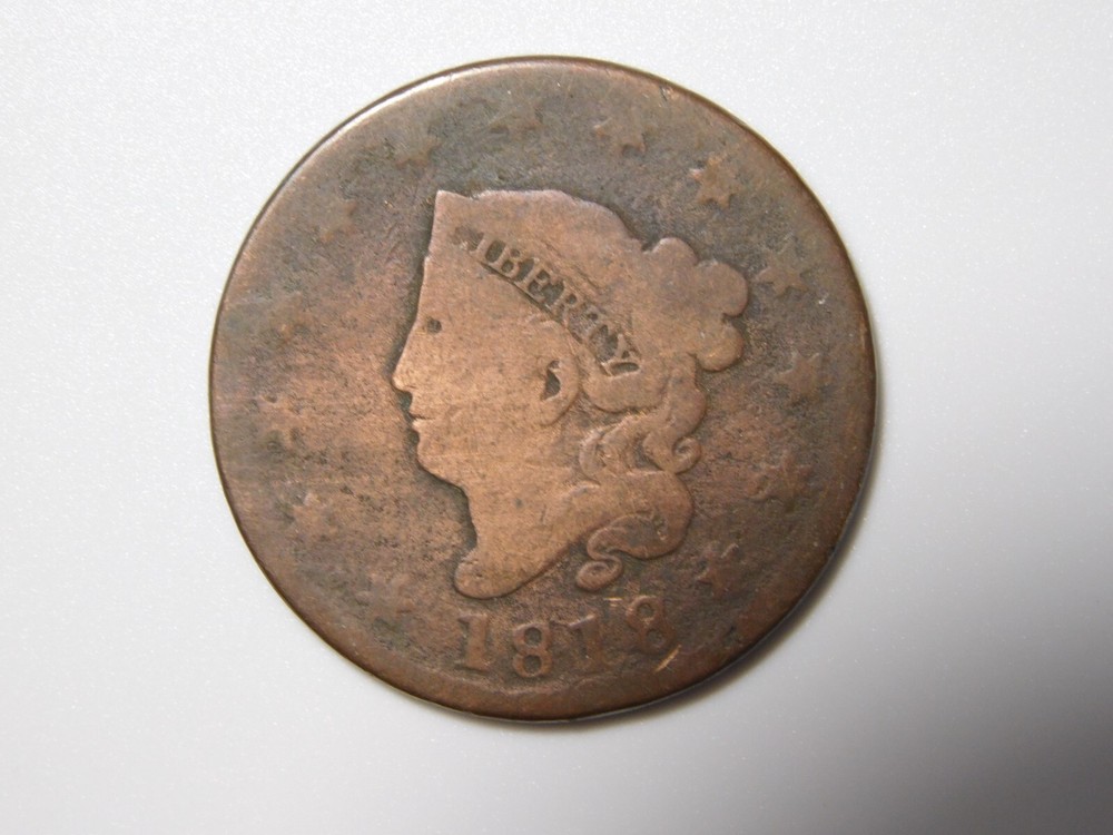 OLD US COPPER COINS 1818 CORONET HEAD LARGE CENT