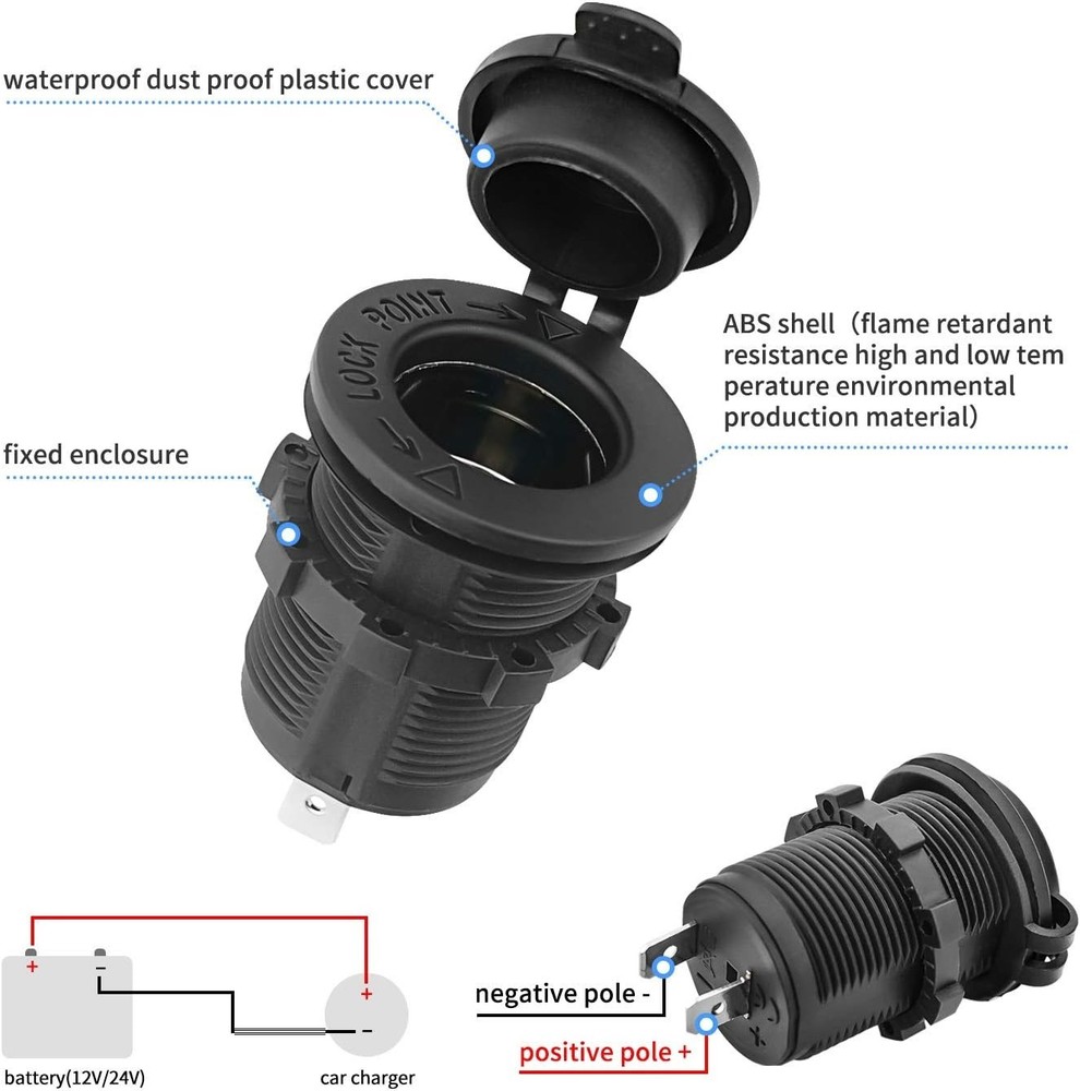 Versatile 12V Cigarette Lighter Socket with Built-in Fuse for Secure Connections