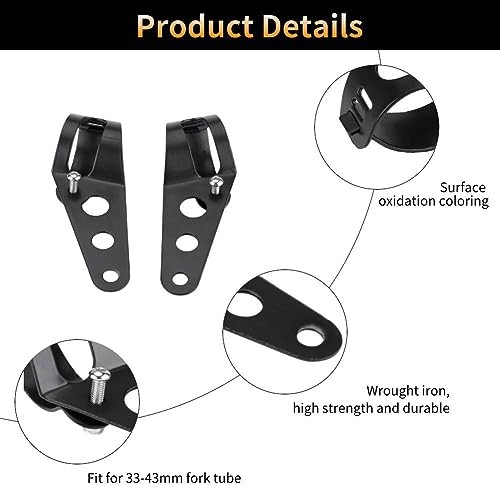 33-45mm Fork Headlight Mounting Bracket, Universal Motorcycle Headlight Black