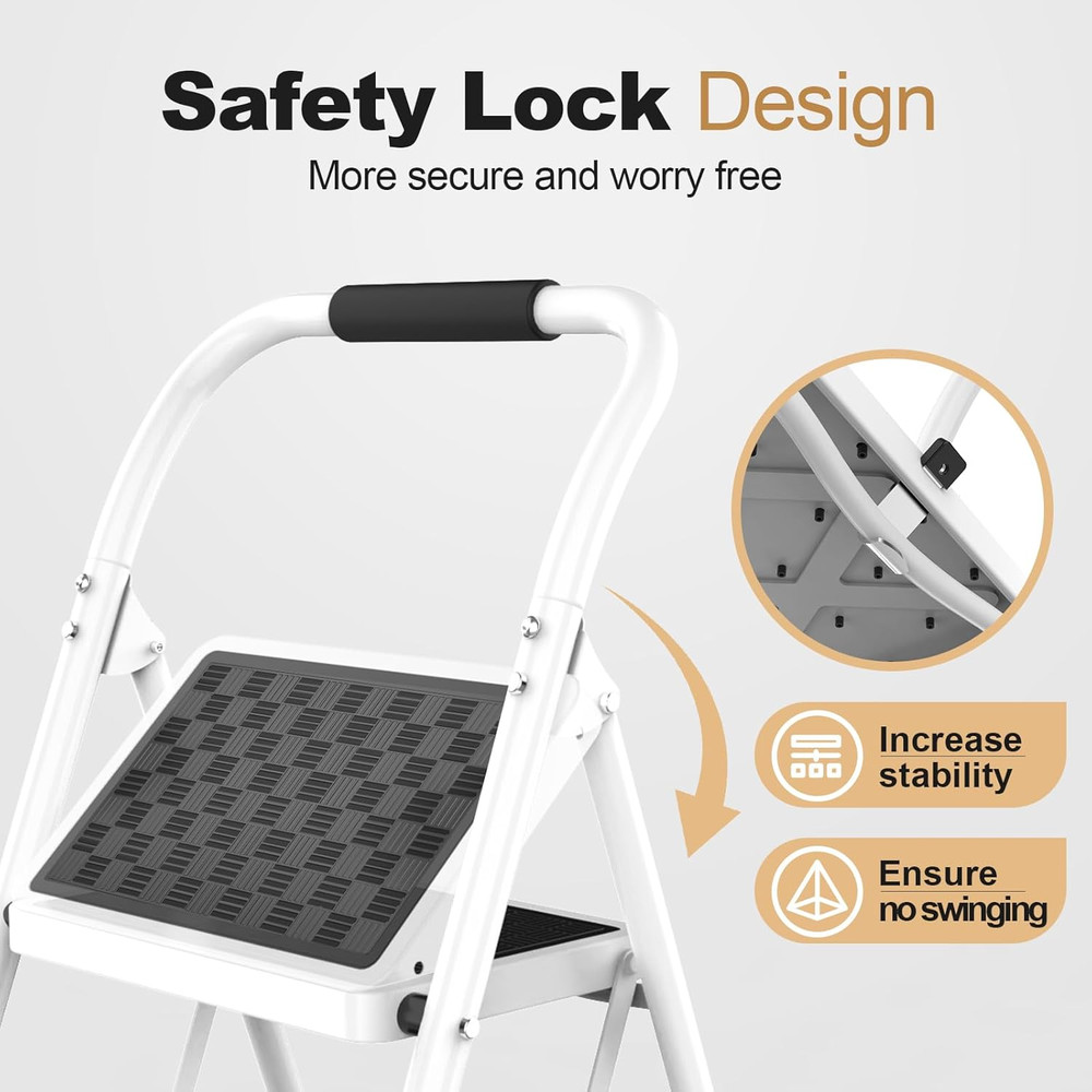 2 Step Ladder,2 Step Stool for Adults Folding Step Stool with Cushioned Handl...