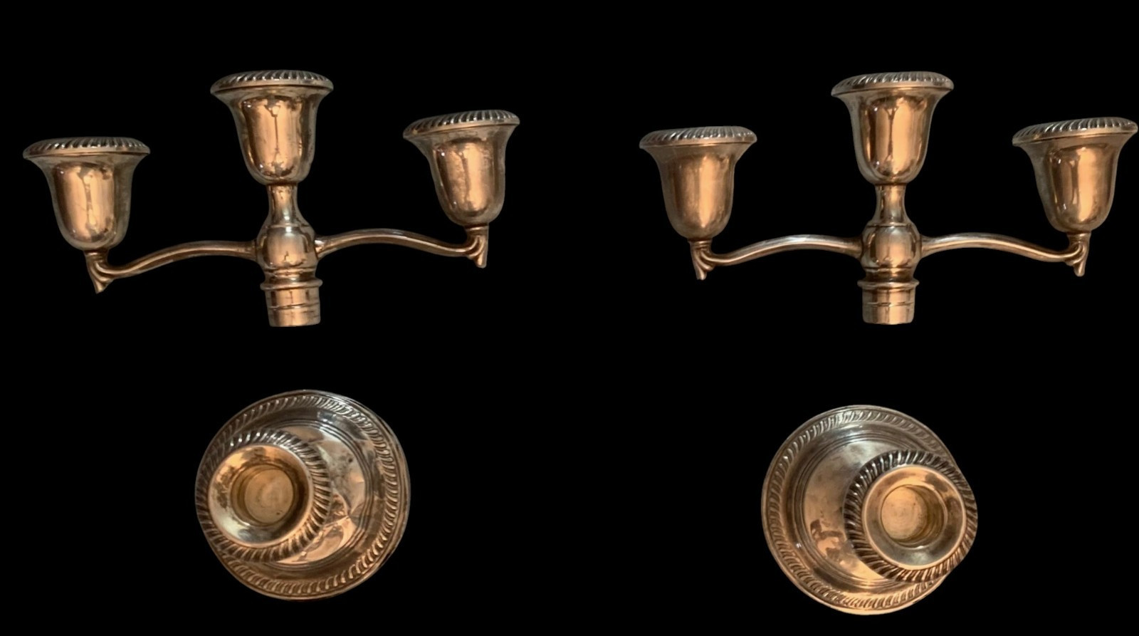 Sterling Silver Weighted "735" 3 Arm Candlestick Candelabra PAIR* HALLMARK