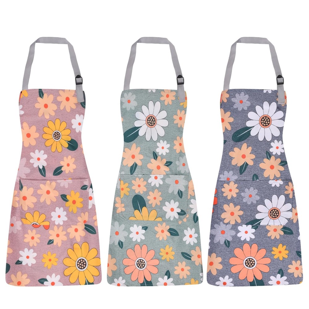 3 Pack ‌Floral Apron‌ for with Pockets, Adjustable ‌Aprons for ‌ for Kitchen ...