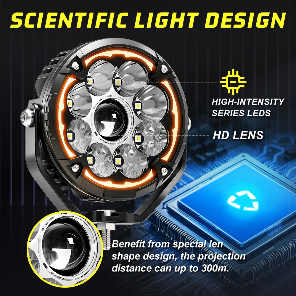 Pair LED Auxiliary Driving Spot Fog Lights Hi/low Beam Motorcycle Adventure Bike