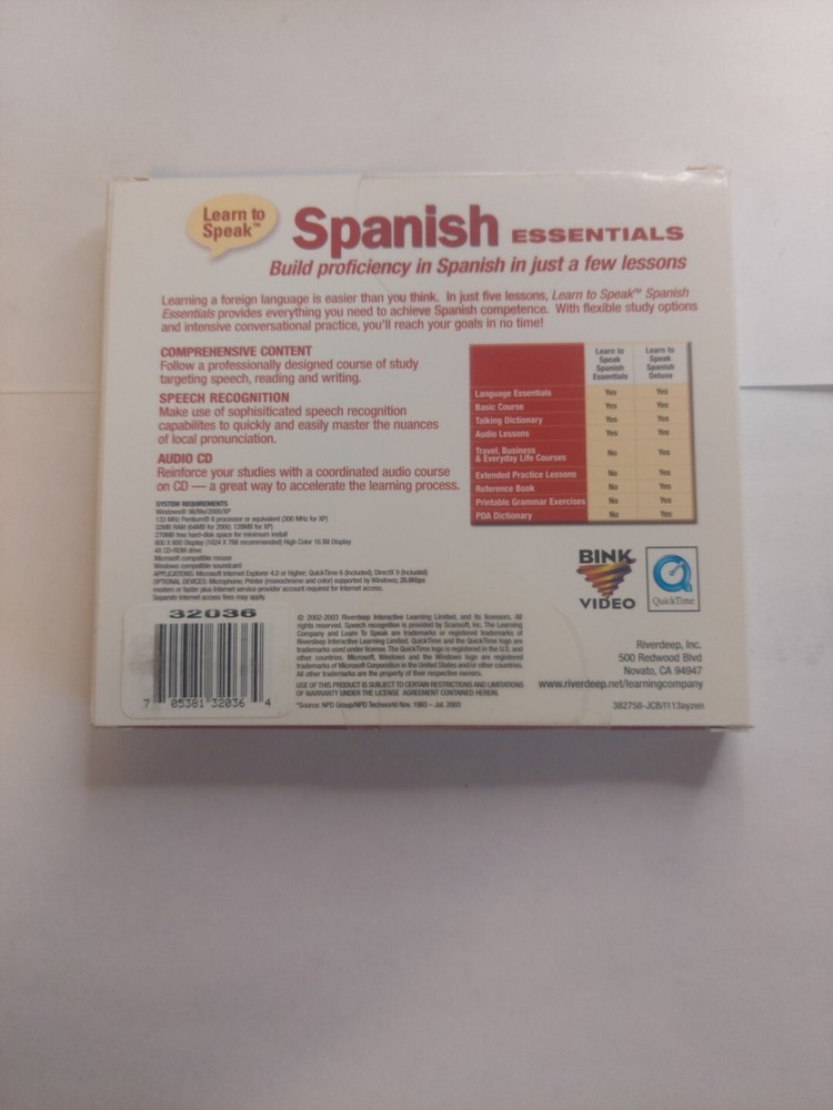 Learn To Speak Spanish Essentials The Learning Company PC CD-ROM