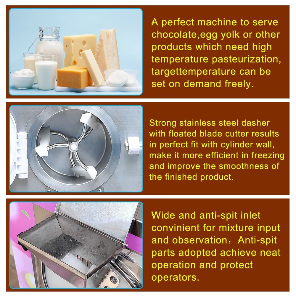 Kolice Commercial Gelato Hard Ice Cream Machine with Pasteurizer Function