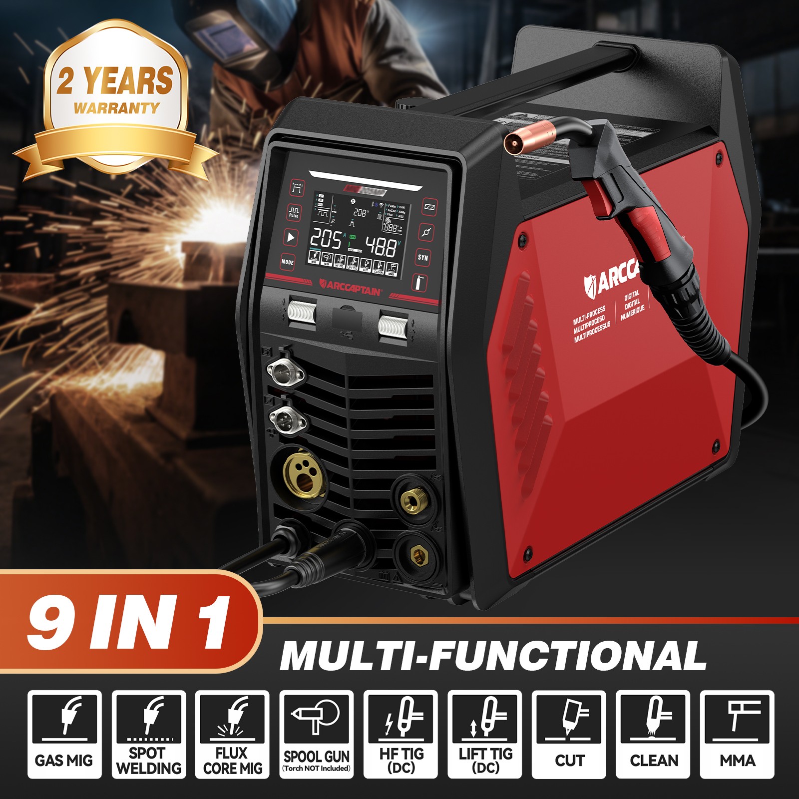 ARCCAPTAIN MIG205MP MIG Welder 9 IN 1 iControl APP Control 120/240V Dual Voltage