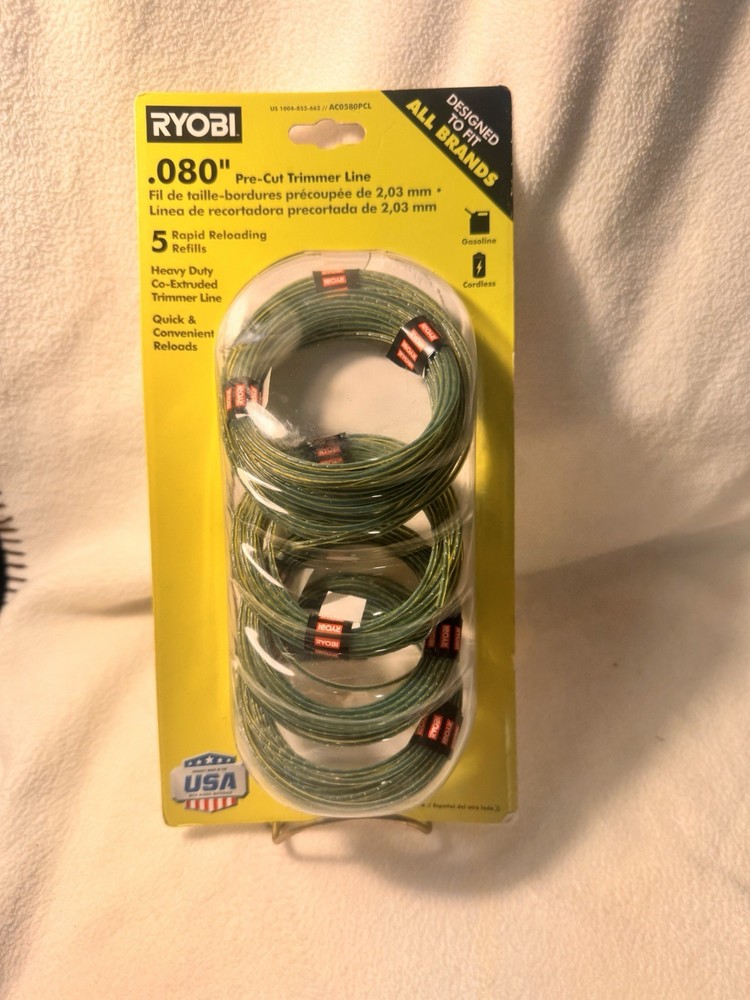 RYOBI .080" Pre-Cut Trimmer Line 5 Pack Green Plastic for String Trimmer