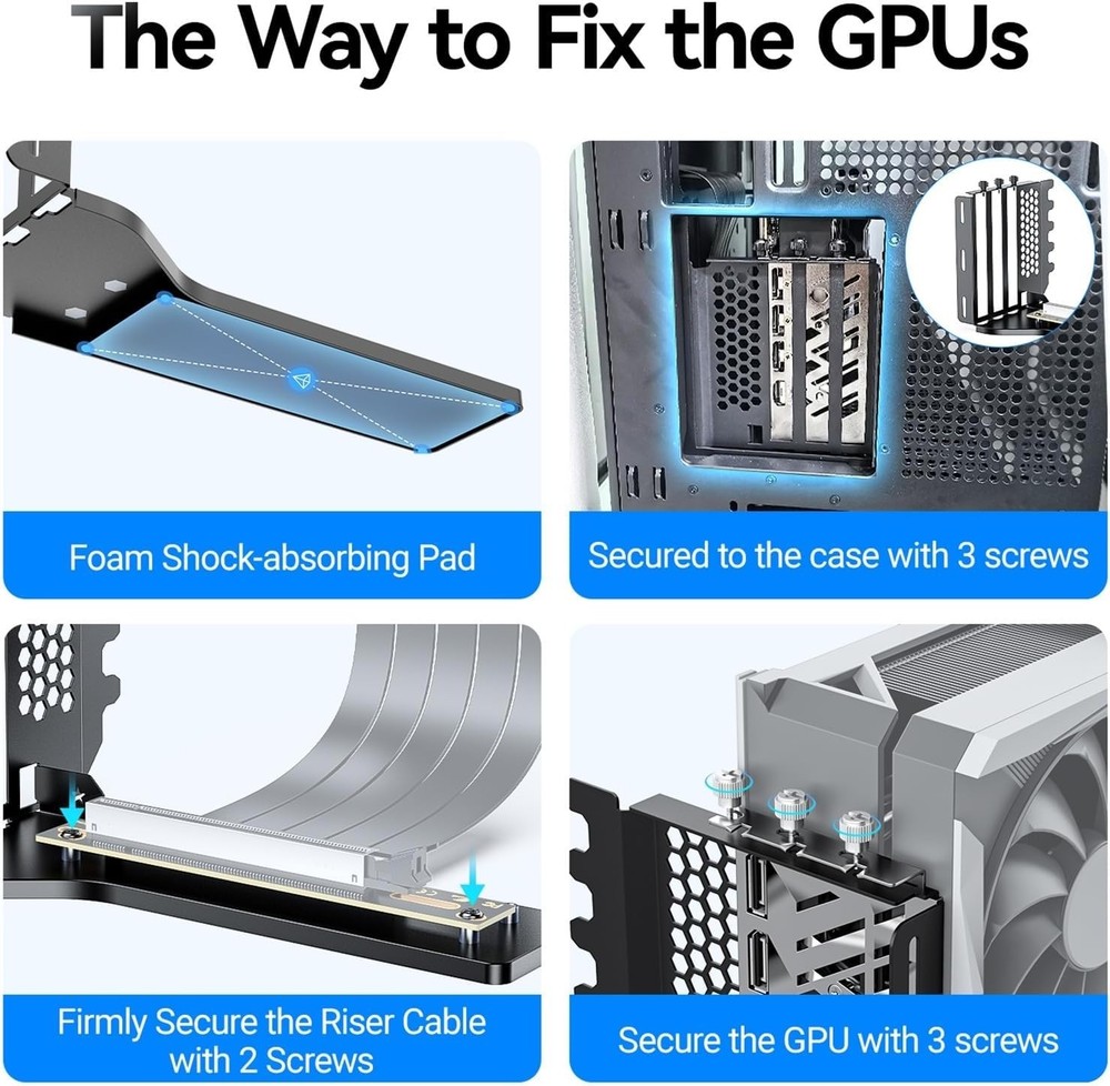 Stylish Black Vertical GPU Holder for Secure PCIe Mounting - Brushed Design