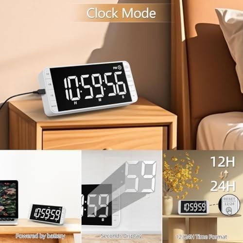 7.8'' Extra Large LED Kitchen Timer: 99H Countdown Countup with 3 White