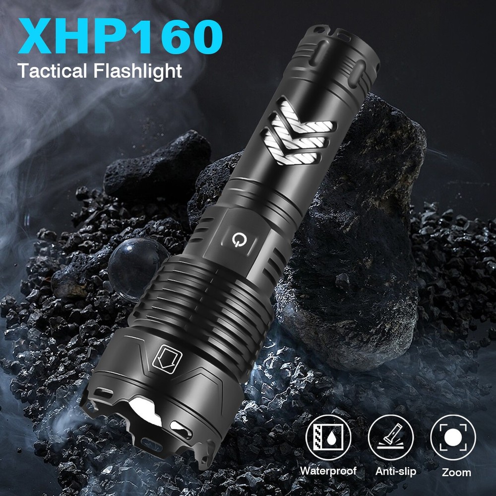 Super Bright 9000000Lumen XHP160 LED Flashlight Rechargeable High Powerful Light