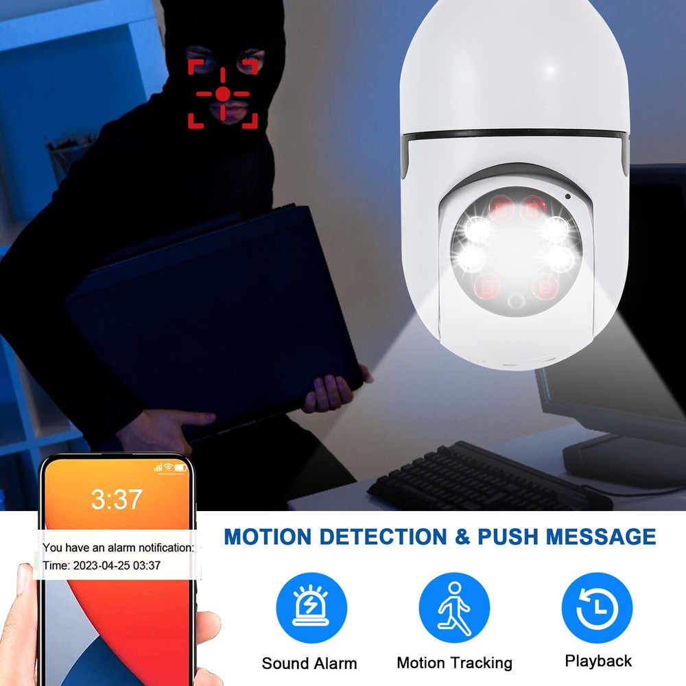 💖360° Wireless WiFi IP Camera E27 Light Bulb 1080P HD Panoramic Security Camera