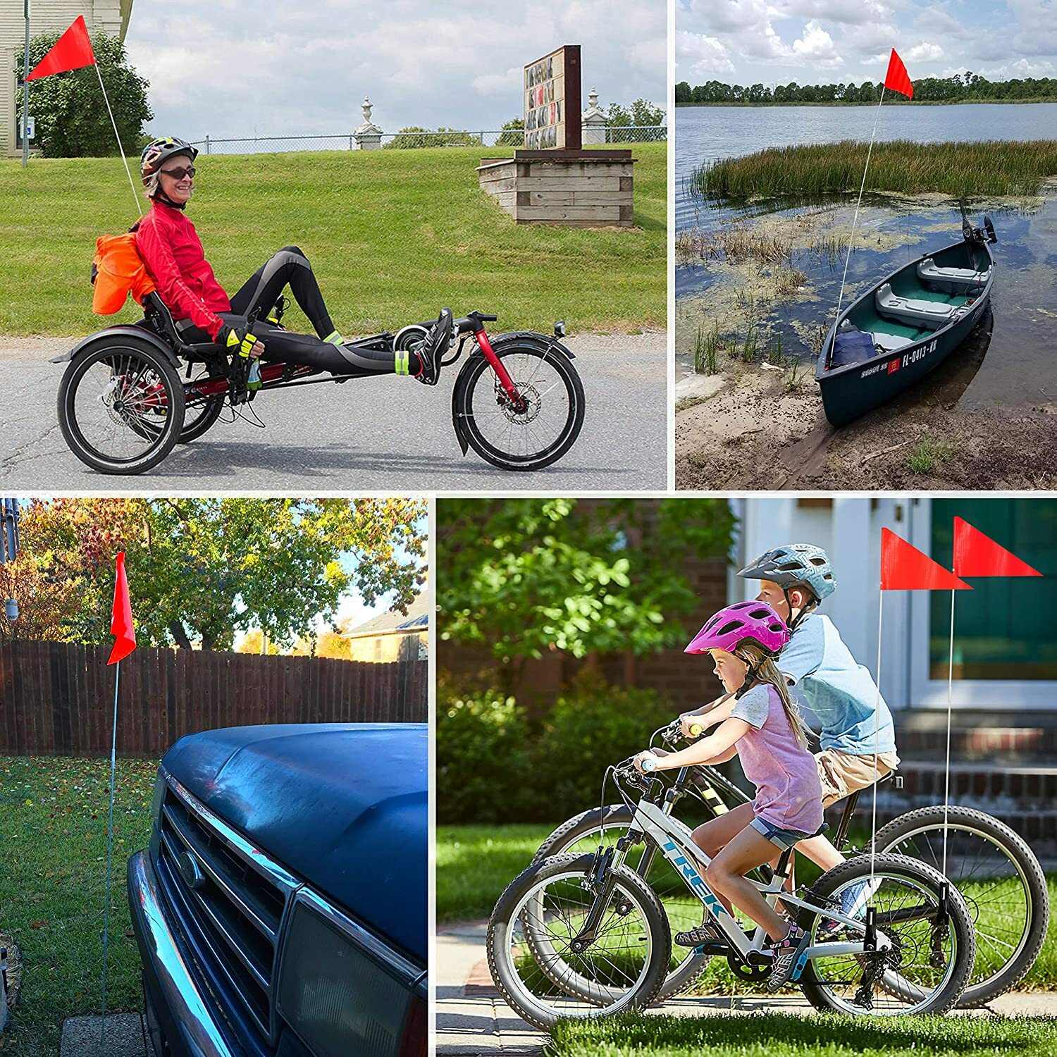 Anely 6Ft Bike Safety Flag with Fiberglass Pole - Bicycle Trailer Safety Flag