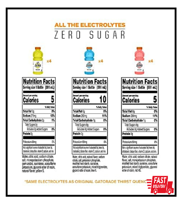12-Pack Gatorade Zero Sugar Thirst Quencher, Cool Blue Variety Pack, 20 Fl Oz