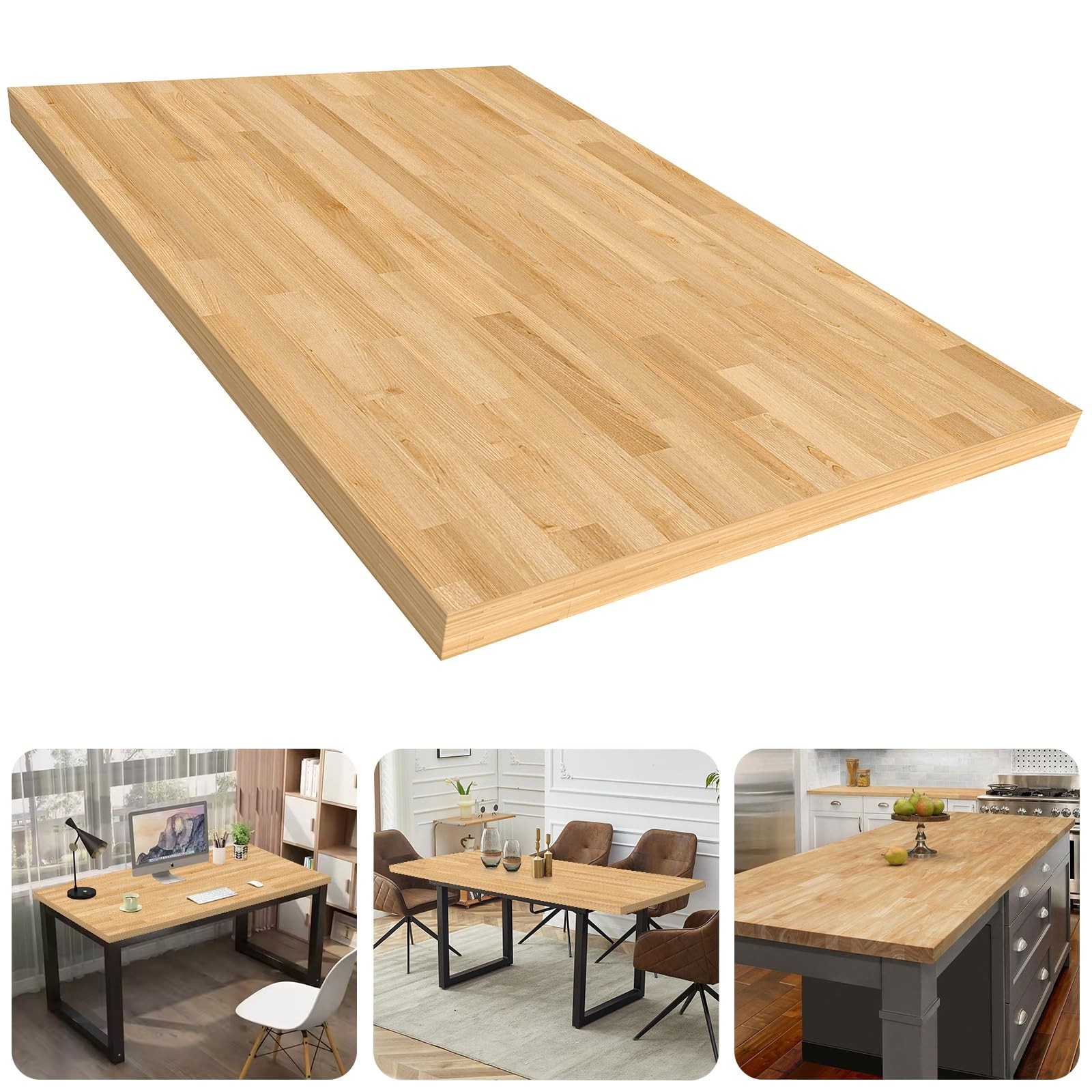 Butcher Block Countertop Table Top - Unfinished Solid Wood Countertop, Unfini...
