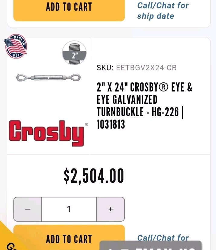 2" x 24" Crosby Eye & Eye Galvanized Turnbuckle - HG-226 | 1031813