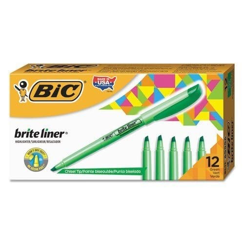 BIC Brite Liner Highlighter Chisel Tip Green 2DOZEN (BL11-GN)