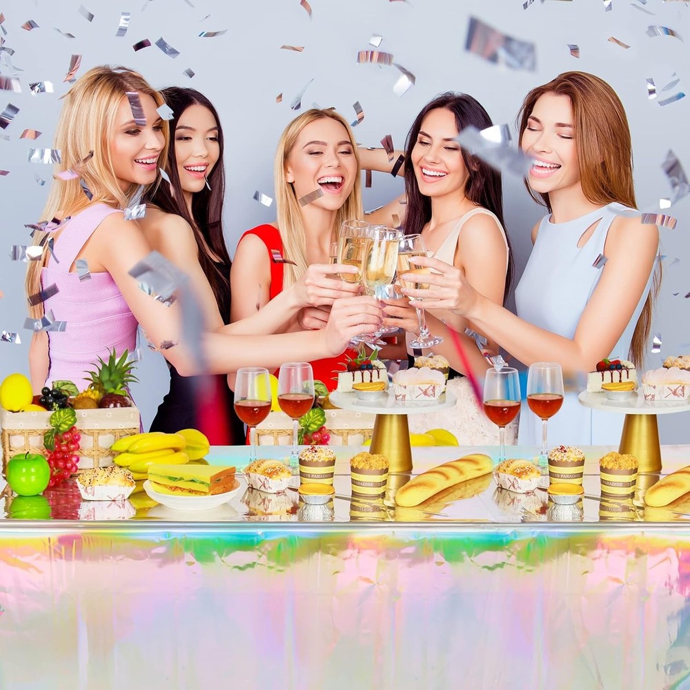 6 Pack Iridescence Plastic Tablecloths Shiny Disposable Laser Rectangle Table
