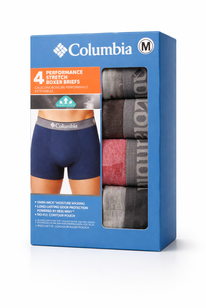 Columbia Men's Multi Performance Stretch Boxer Briefs 4 Pack, Medium